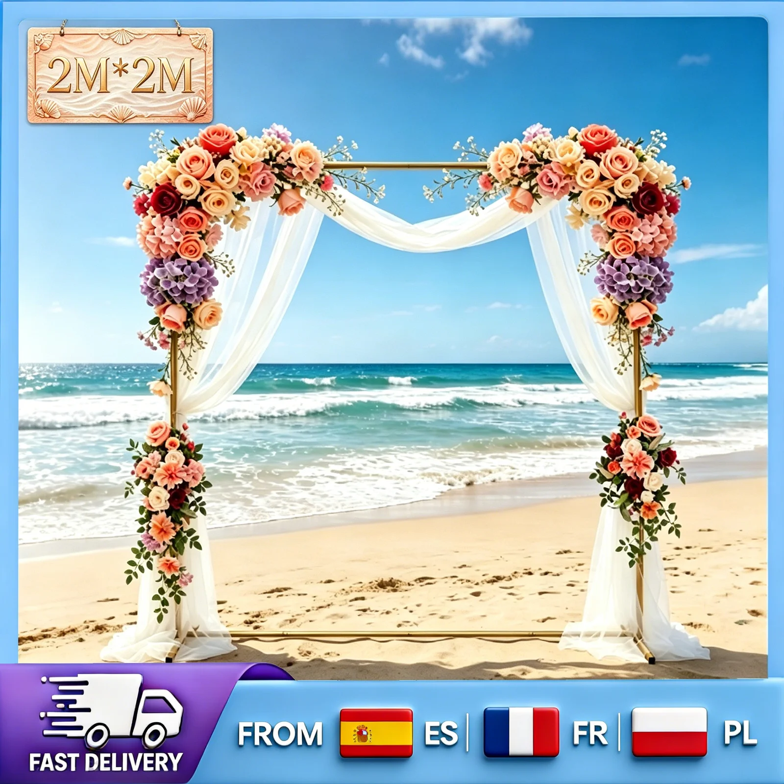 Soporte Multifuncional Cuadrado Dorado para Telón de Fondo de Boda, Material Metálico, Diseño Desmontable para Cumpleaños, Aniversarios y Eventos al Aire Libre