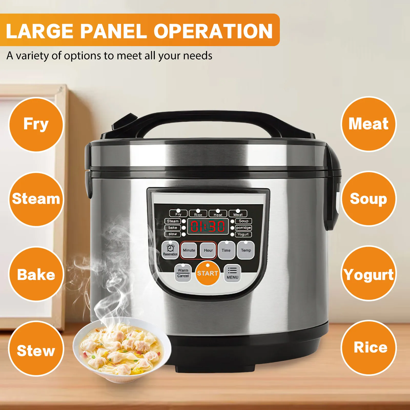 Cuisinière électrique multifonction 5L 700W, soupe, porridge, cuisson des aliments avec cuve antiadhésive, cuiseur à riz numérique en acier inoxydable pour la maison