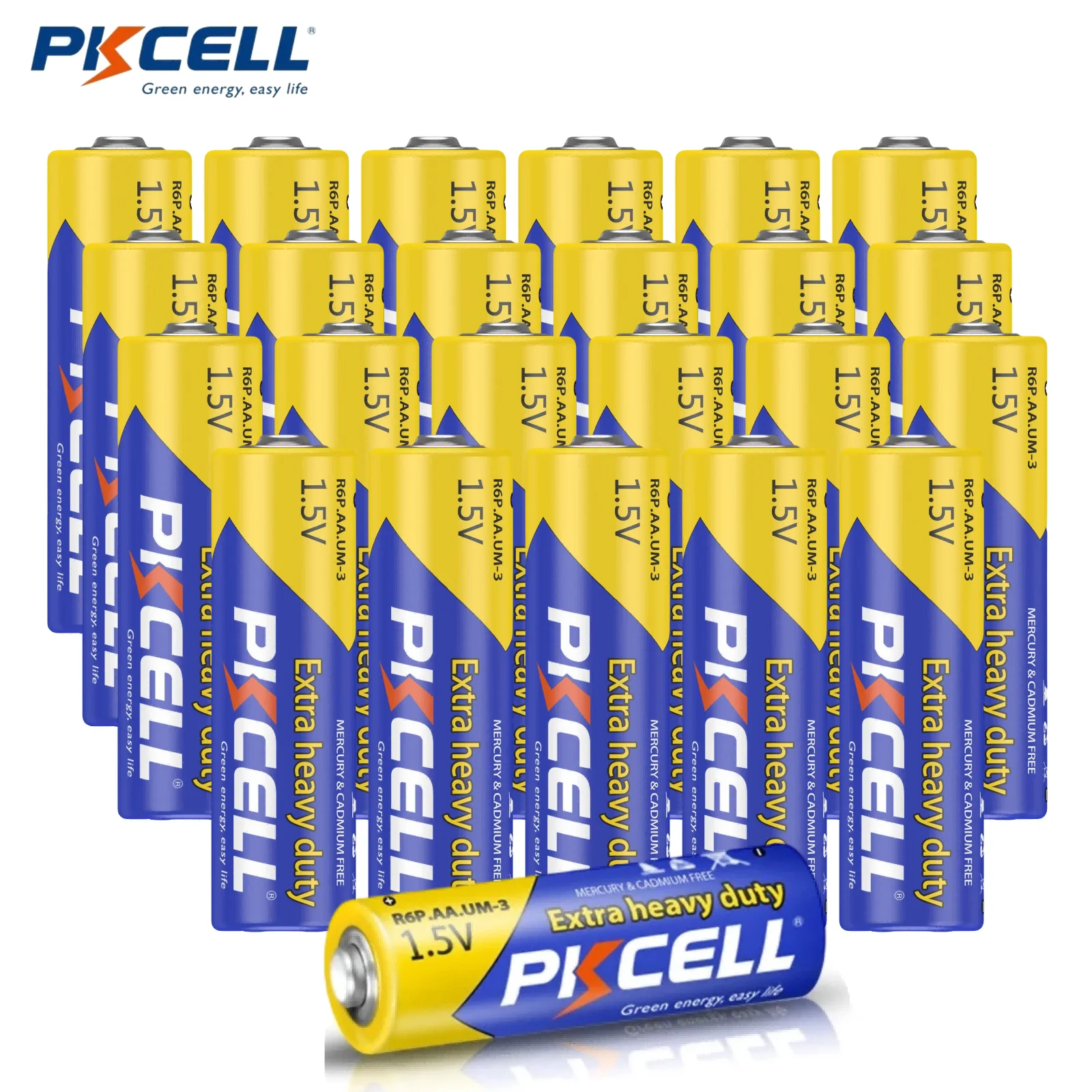 PKCELL 24 шт. AA 1,5 в углеродная батарея R06P сверхпрочная цинковая углеродная батарея Универсальные AA батареи для дома и бизнеса