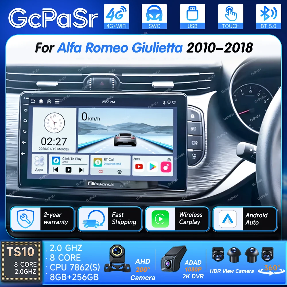 Car Radio Auto radio for Alfa Romeo Giulietta 2010-2018 LHD RHD Wireless Carplay Screen Android Auto Stereo GPS Navi FM RDS SWC