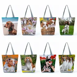 Borse a tracolla da donna Casual personalizzate borse stampate per cani animali carini regalo Tote di grande capacità Eco borse per la spesa portatili riutilizzabili