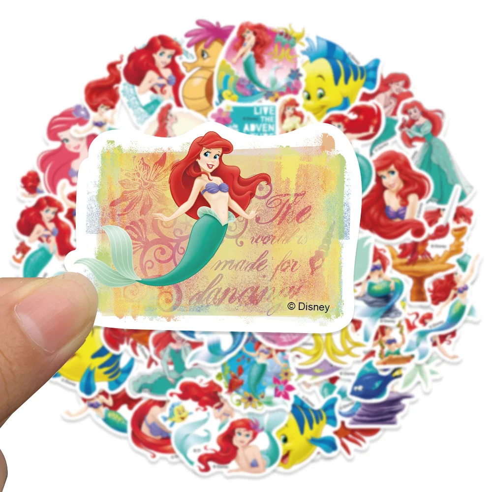 50pcs Disney The Little Mermaid Ariel Princess Stickers For Kids Laptop Luggage Skateboard Sticker Aesthetic Graffiti Decals Toy