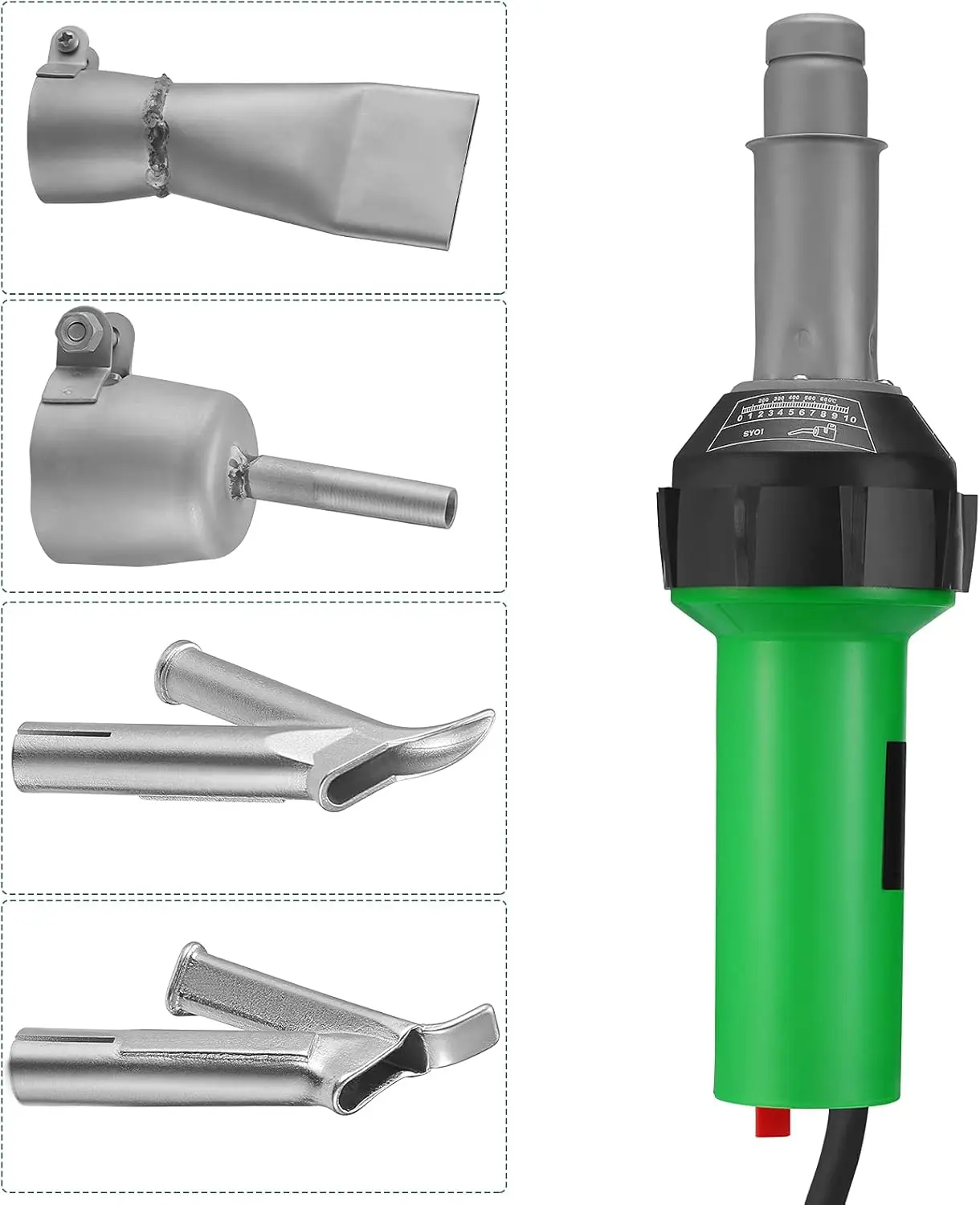Pistolet spawalniczy do plastiku 1600W, spawarka do plastiku 220V, urządzenie do spawania PP PVC, dmuchawa gorącego powietrza, palnik termiczny, dysza spawalnicza.