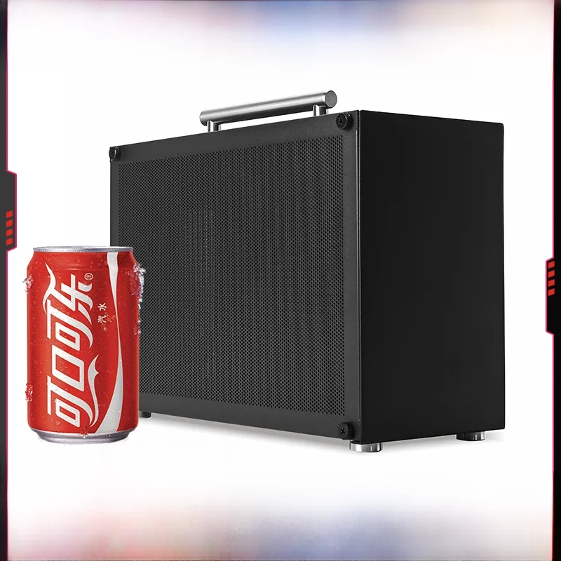 METALFISH T60 Mini ITX Black Case 9L z akrylowym lub siatkowym panelem bocznym i przenośnym uchwytem SFX PSU/300mm GPU/2*120mm Fan — zdjęcie 2