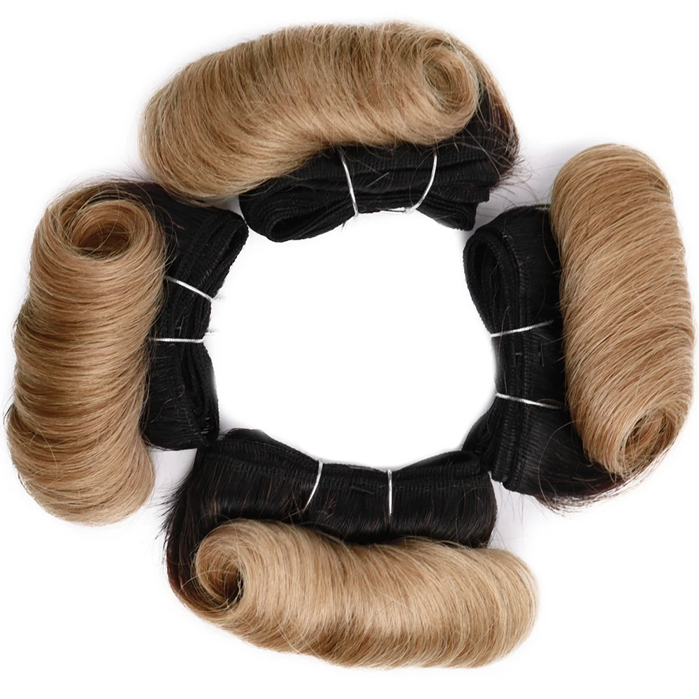 Short Curly Wave Bundles Ombre Blonde Human Hair 4 Bundles Deal Brazilian Hair Weave Bundles 100g/lot