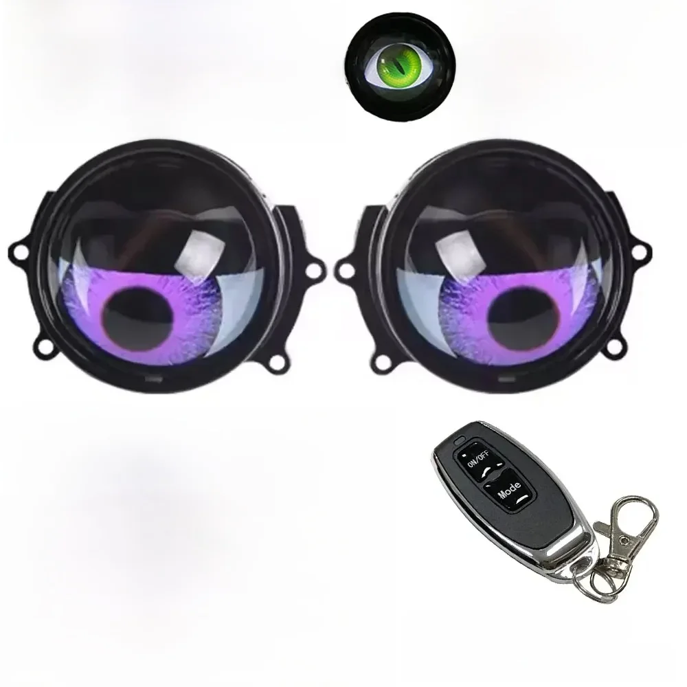 2x 12V LED red/ice blue/green 6-speed+automatic mode Devil's Eye Evil Eye remote control Lens lamp ghts Car Lights