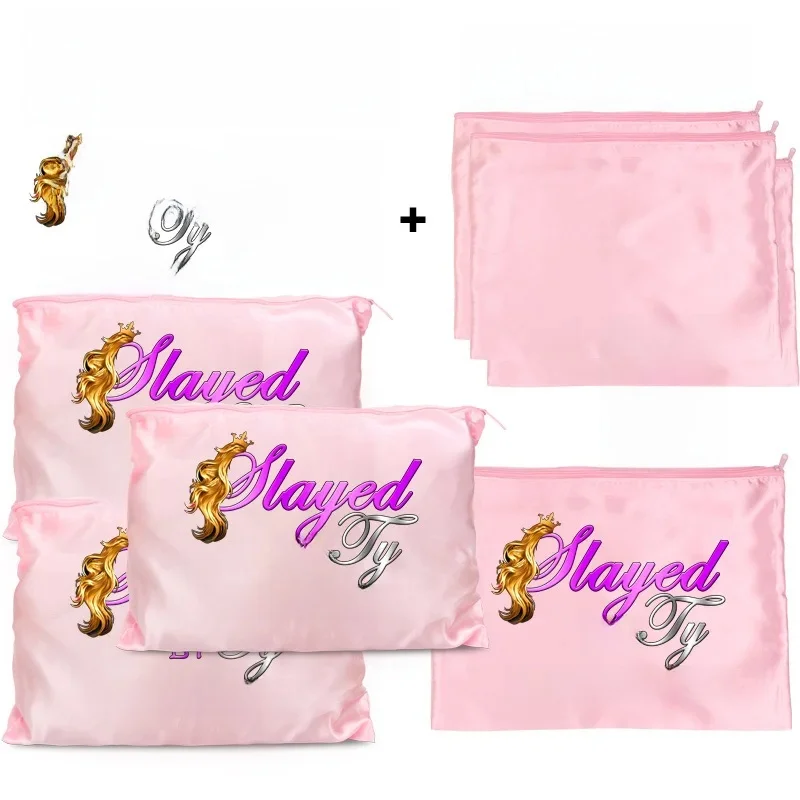 20Pcs Logo Dostosuj jedwabne satynowe torby z zamkiem błyskawicznym Duże torby na peruki do pakowania ludzkich peruk 35X25Cm Jedwabna torba na peruki Torby do przedłużania włosów — zdjęcie 2