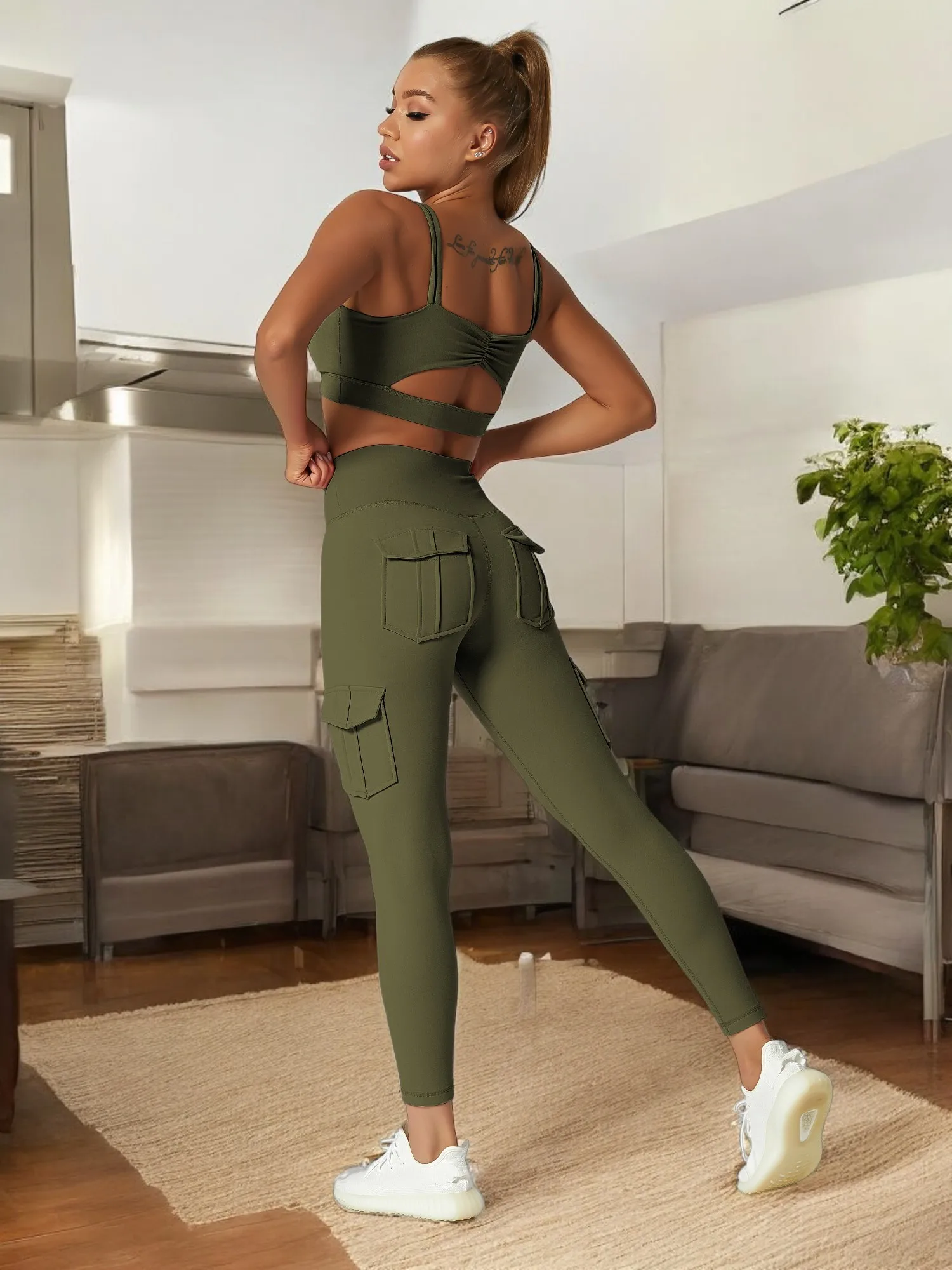 Sportswear Woman Gym Yoga Clothing 4 Pocket High Waist Stretch Tummy Control Sports Leggings Women Tights for Fitness Running