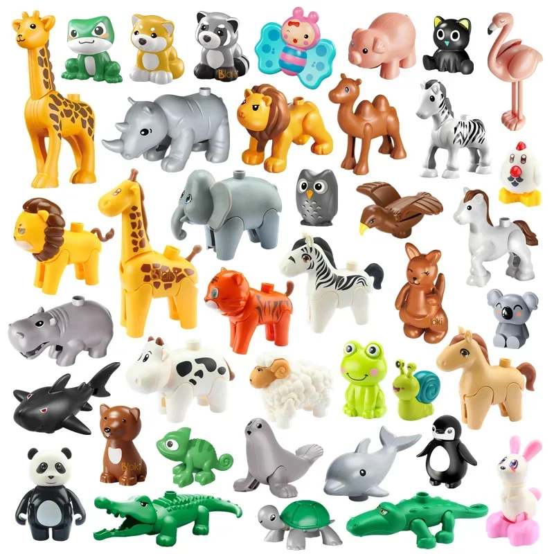 Gros blocs de construction, accessoires de figurines d'animaux de Zoo, grenouille, escargot, chien, grandes briques compatibles, jouets d'assemblage pour enfants, cadeau de fĂŞte