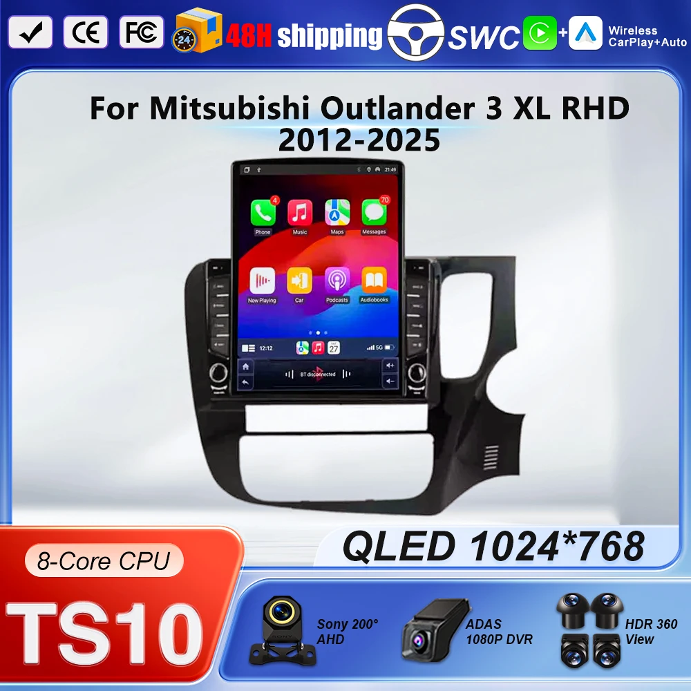 For Mitsubishi Outlander 3 XL RHD 2012-2025 Android 16 Navigation Multimedia Player Carplay 9inch Car Radio GPS 5G Bluetooth