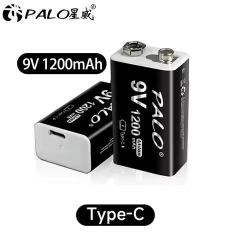 PALO 9V Rechargeable Battery 1200mAh Li-ion Battery USB Charging Lithium 6F22 Battery for Metal Detector Model Microphone Toys