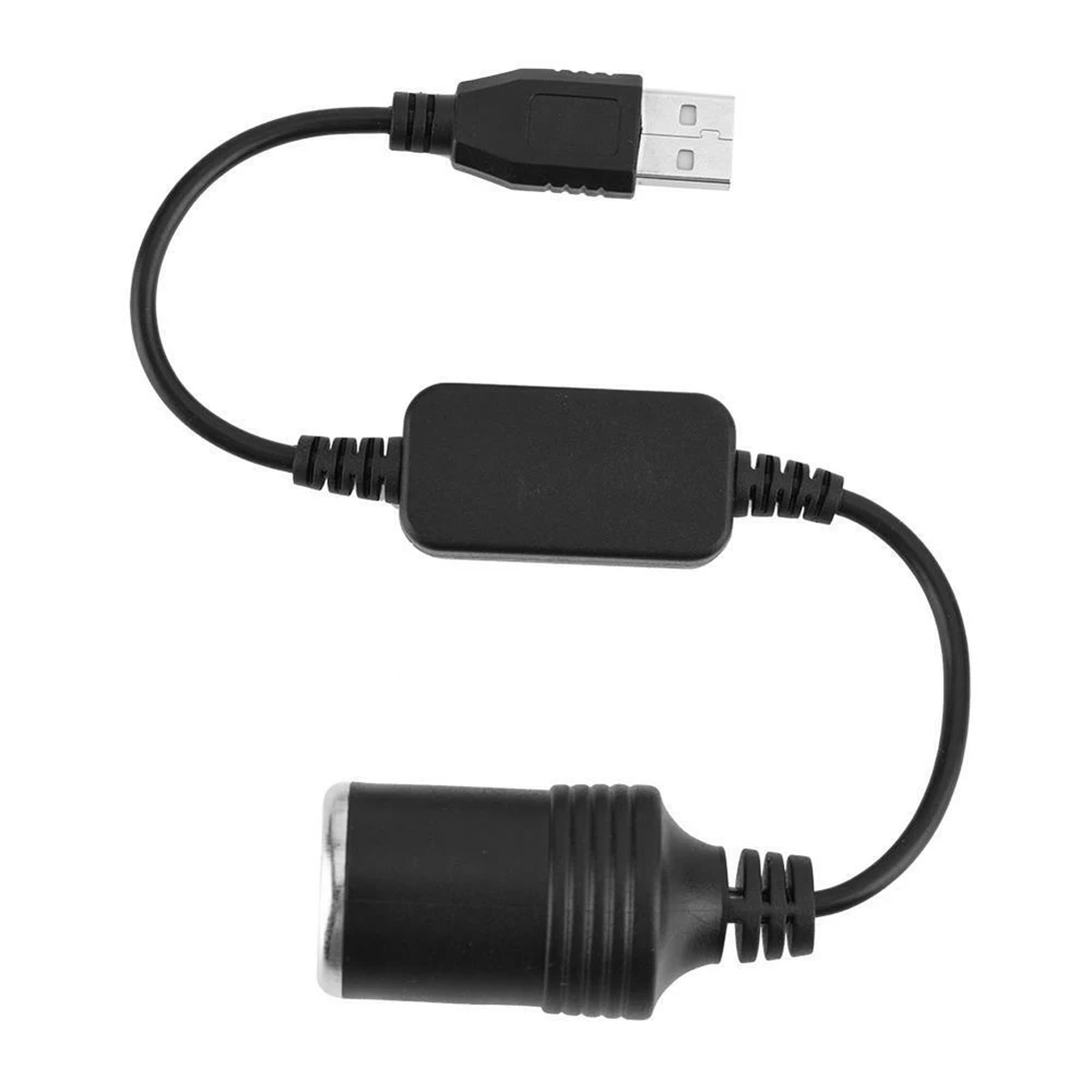 USB macho para fêmea conversor adaptador, 5V, 12V, isqueiro do carro, preto