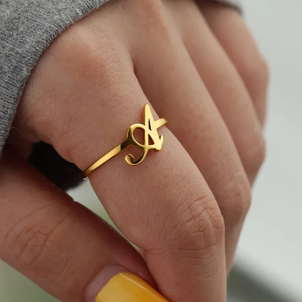 Edelstahl Anfangs buchstaben Ringe für Frauen Gold Farbe Trend A-Z Brief Fingerring ästhetische