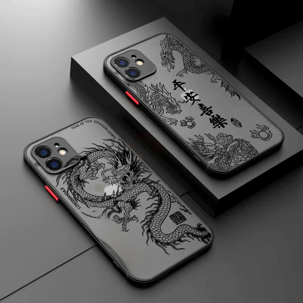 Coque de téléphone Dragon chinois à la mode, étui Transparent mat pour Xiaomi Redmi Note 13 12 11 10 10C 10X 9 9A 9T 9C 8 7 Pro Plus 5G