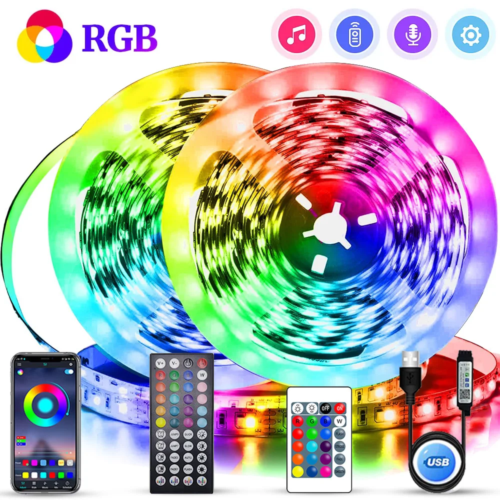 

LED Strip Lights 5050 SMD 5V USB RGB Lights App Control Music Sync Color Changing Flexible LampTape for TV Backlight Room Decor