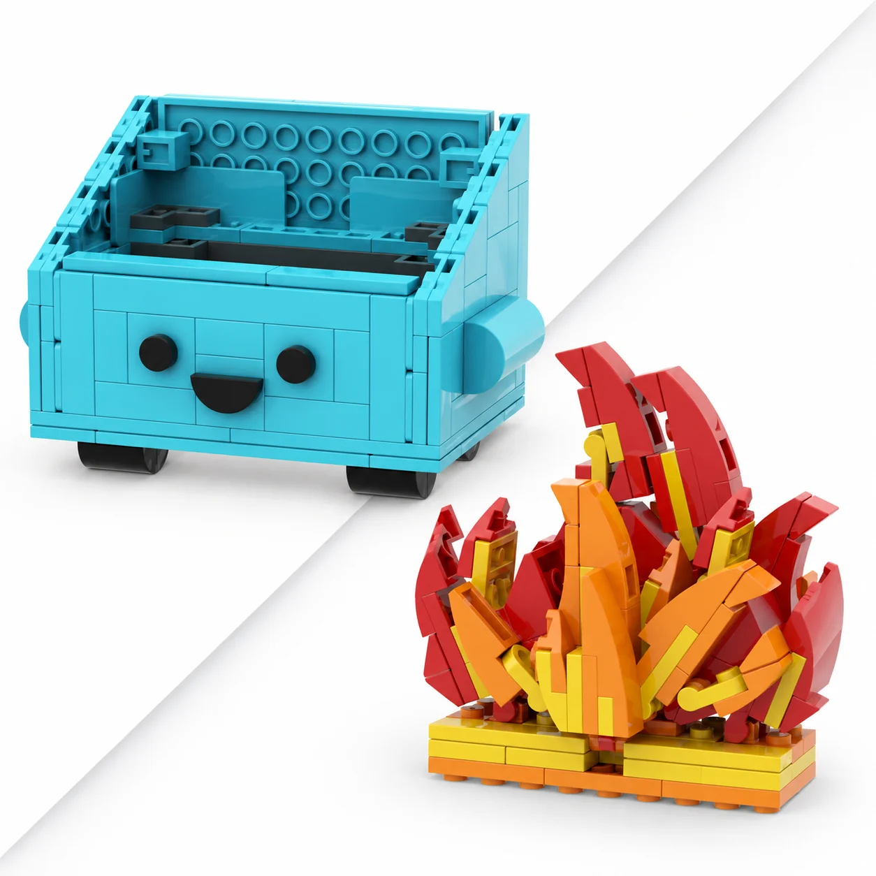 SETBRICKS MOC Dumpster Fire Building Blocks, Funny Emotional Support Desk Decor Bricks, Office Gift for Adults and Coworkers