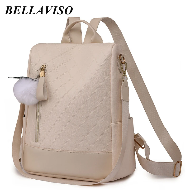 Bellaviso Fashion Pu Damesrugzakken Diamanten Raster Retro Anti Diefstal Grote Capaciteit Outdoor Reizen Enkele Schoudertassen BLBP-41