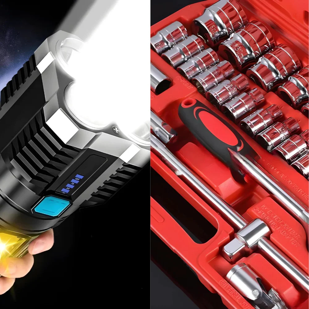 مجموعة أدوات متعددة الوظائف 5 في 1 ، USB قابلة لإعادة الشحن ، مفتاح ربط مزلاج ، مصباح يدوي تاتيكا ، مصباح يدوي قوي ، 46 أو