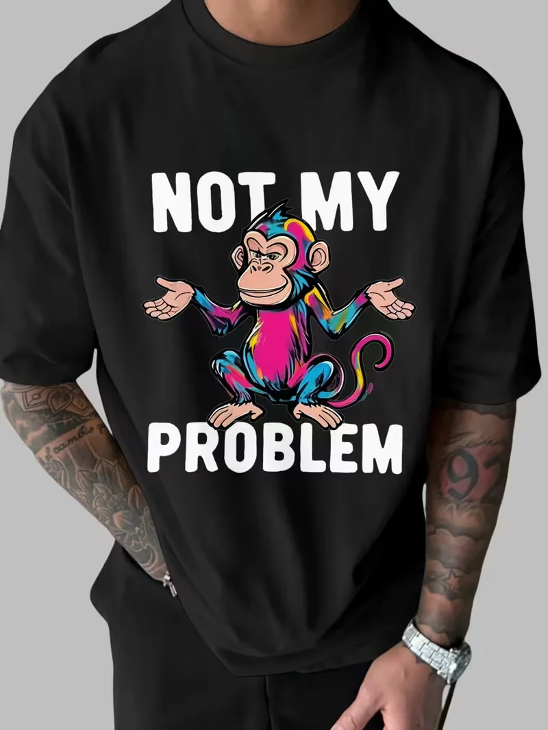 Not My Problem Funny Colorful Monkey Graphic T‑Shirt, Sarcastic Humor Casual Short Sleeve Tee for Men Women Novelty Gift Shirt