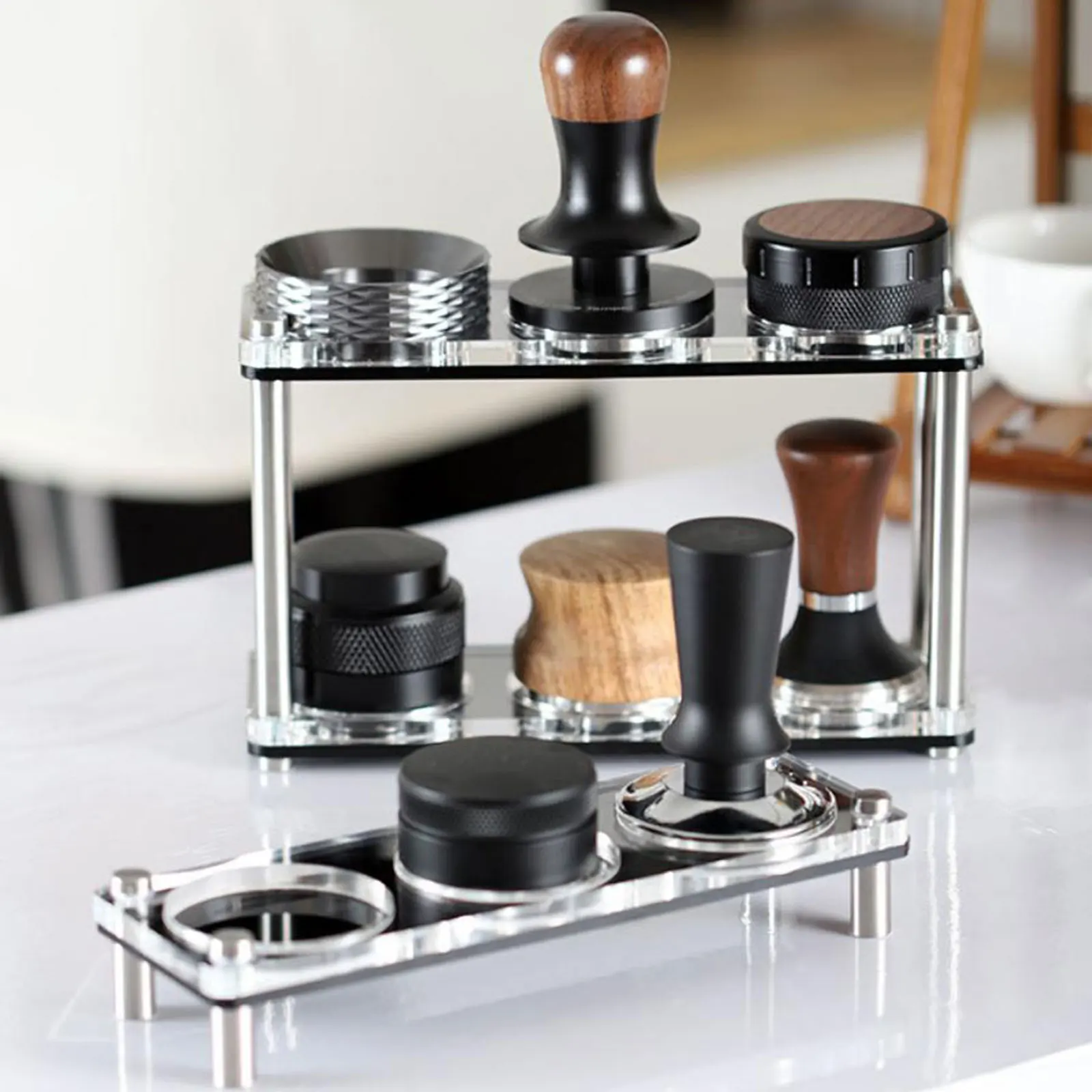 Single Layer/Double Layer Acrylic Coffee Utensil Storage Rack Powder Press Fabric Powder Holder Kitchen Organizer 51/53/58mm
