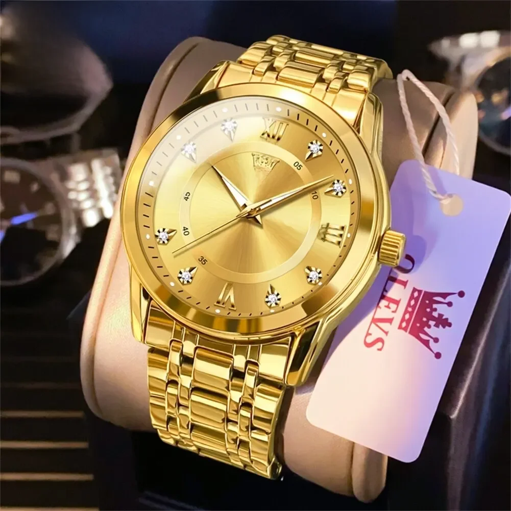 OLEVS-Montre à Quartz en Acier Inoxydable pour Homme, Montre de Luxe, Diamants, Or, Étanche, Shoous, Business