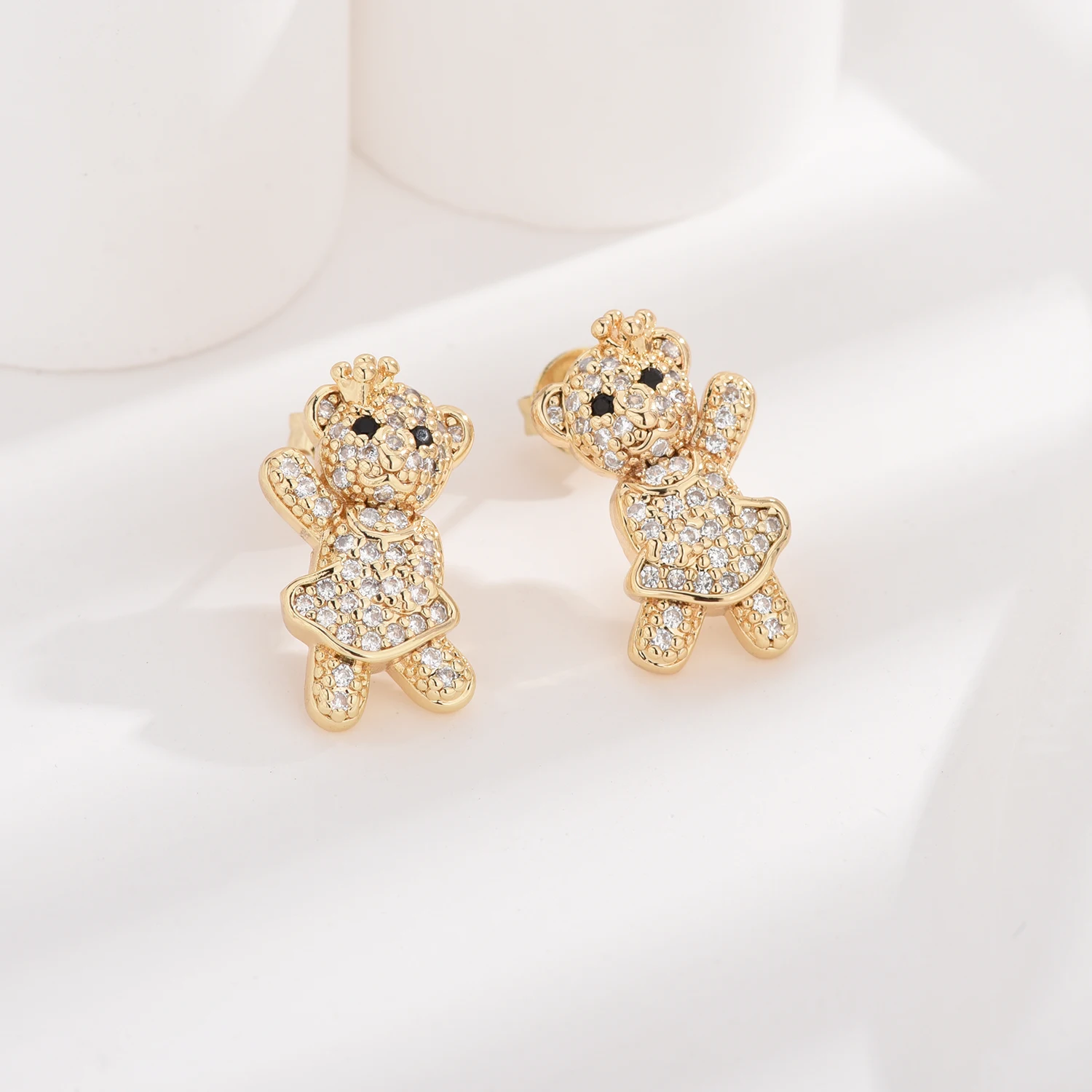 VCT New 14K Teddy Bear Earrings Ballet Bear Crystal Stone Copper Material Gold Wholesale Price Jewelry