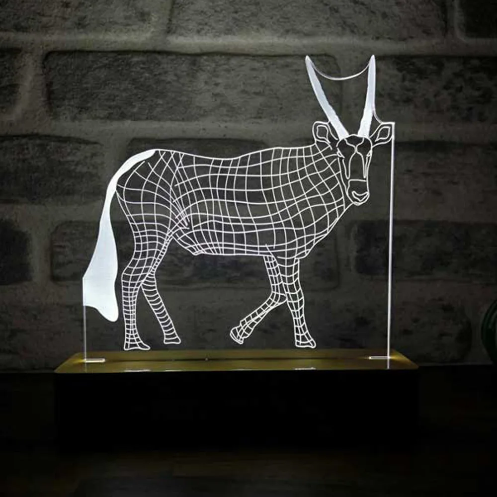 African Gazelle Acrylic Led Table Lamp 12 Volt Adapter Daylight Design Wood Base Safari Animals 3D Illusion Cultural Gift Idea Room Decor Anime Wedding Stranger Things Led Lights Wedding Decoration Nightlights Bedroom