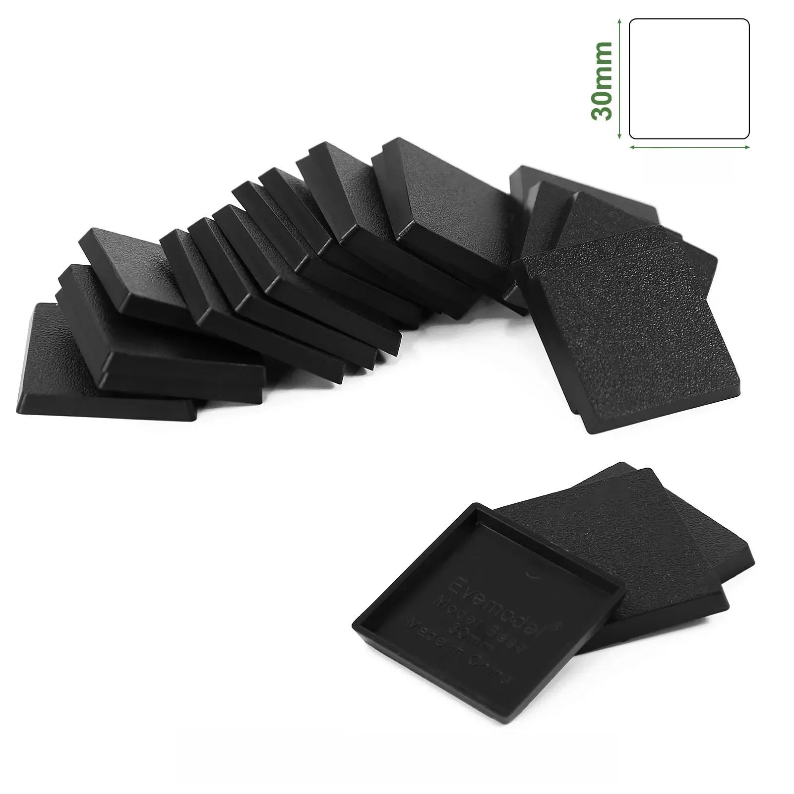 Evemodel-Socles carrés pour jeux de guerre, 30mm, en plastique noir MB1030