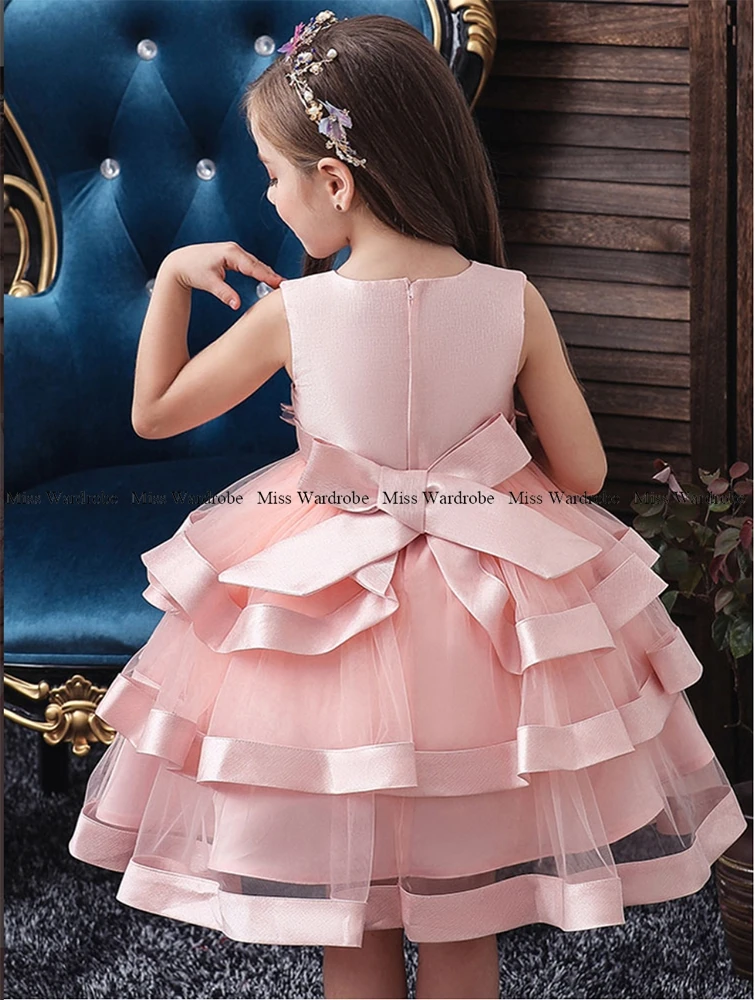 Robe de demoiselle d'honneur rose mignonne, robe de fête d'anniversaire pour enfant avec nœud, robes de première Communion formelle