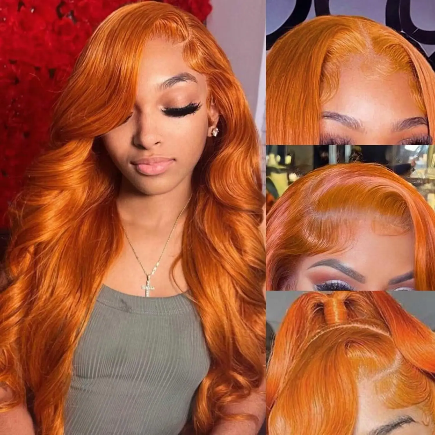 13x6 Ginger 200% Density Body Wave HD Lace Front Wigs 100% Human Hair for Women 13x4 HD Transparent Orange Colored on sale