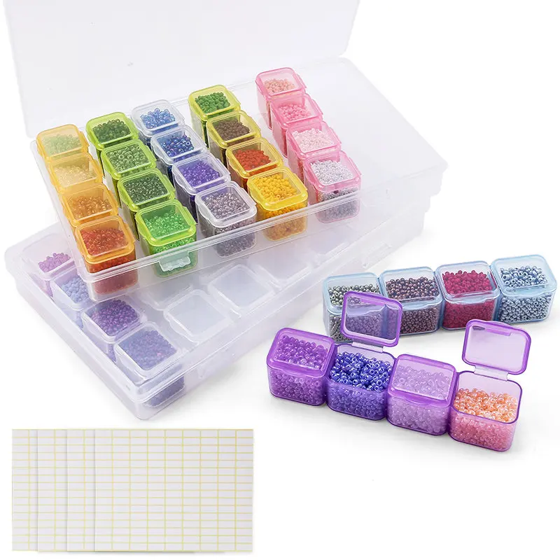 17.5x10.7x2.7CM Rectangle 28 Slots Jewelry Plastic Storage Box Rhinestone Beads Pill Earrings Storage Box Case Container