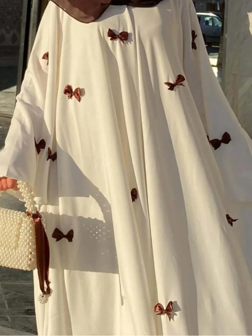 Sukienka damska Muzułmańska Abaja na Eid Arabska kokarda Rozkloszowany rękaw Długa szata Jalabiya Ramadan Dubaj Abayas Kaftan Vestidos Maroko Sukienki — zdjęcie 2