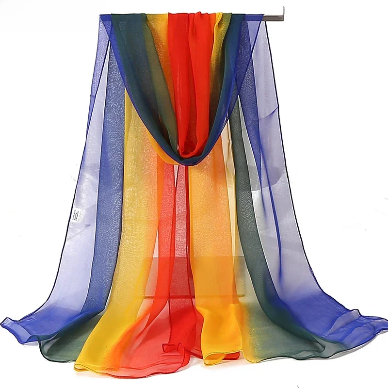 Nowa moda Gradientowy kolor Solidny szalik damski Foulard Szyfonowa żorżeta Długi szal Letnia chustka Elegancki hidżab 50 * 160 cm — zdjęcie 2