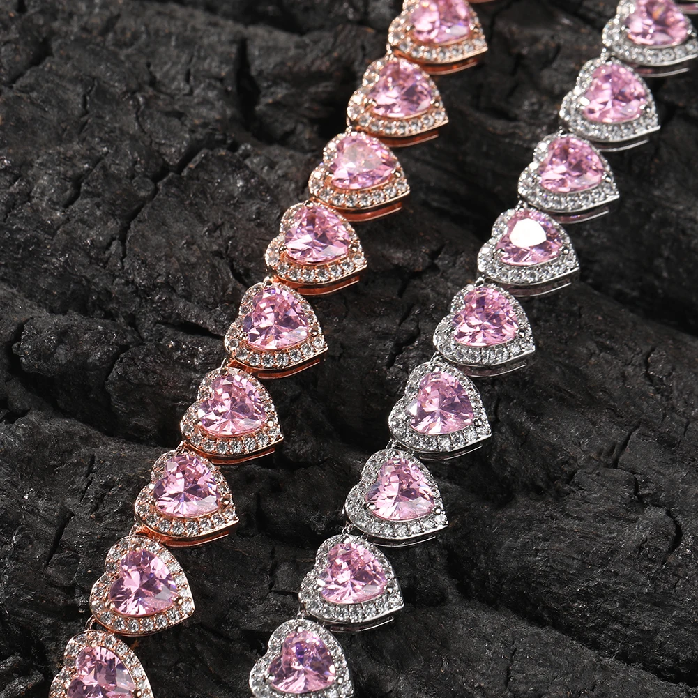 Imagem -05 - The Bling King-colar de Corrente de Cristal Coração para Mulheres Grande Pink Pedra Zircônia Cubica Gargantilha de Tênis Gelada Jóias Românticas 10 mm