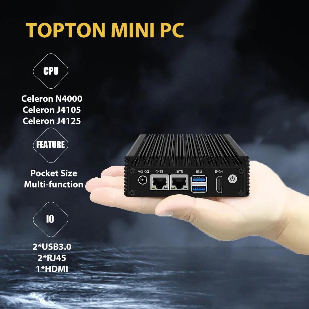 Flash Deal Fanless Mini PC J4125 J4105 Quad Core 2x i226-V 2.5G Nics Industrial Soft Router Firewall Computer PC NVMe 2xUSB3.0