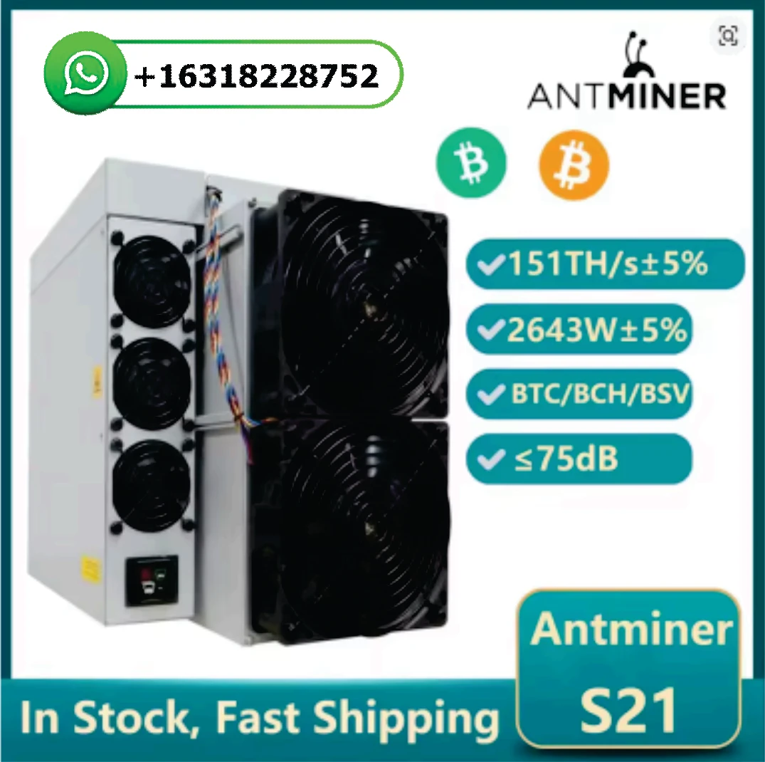 

SH | BTC Miner Antminer S21 151TH/s 2643W Bitcoin Miner Bitmain S21 With PSU Antminer BTC Mining Than Antminer S19K WhatsMiner M
