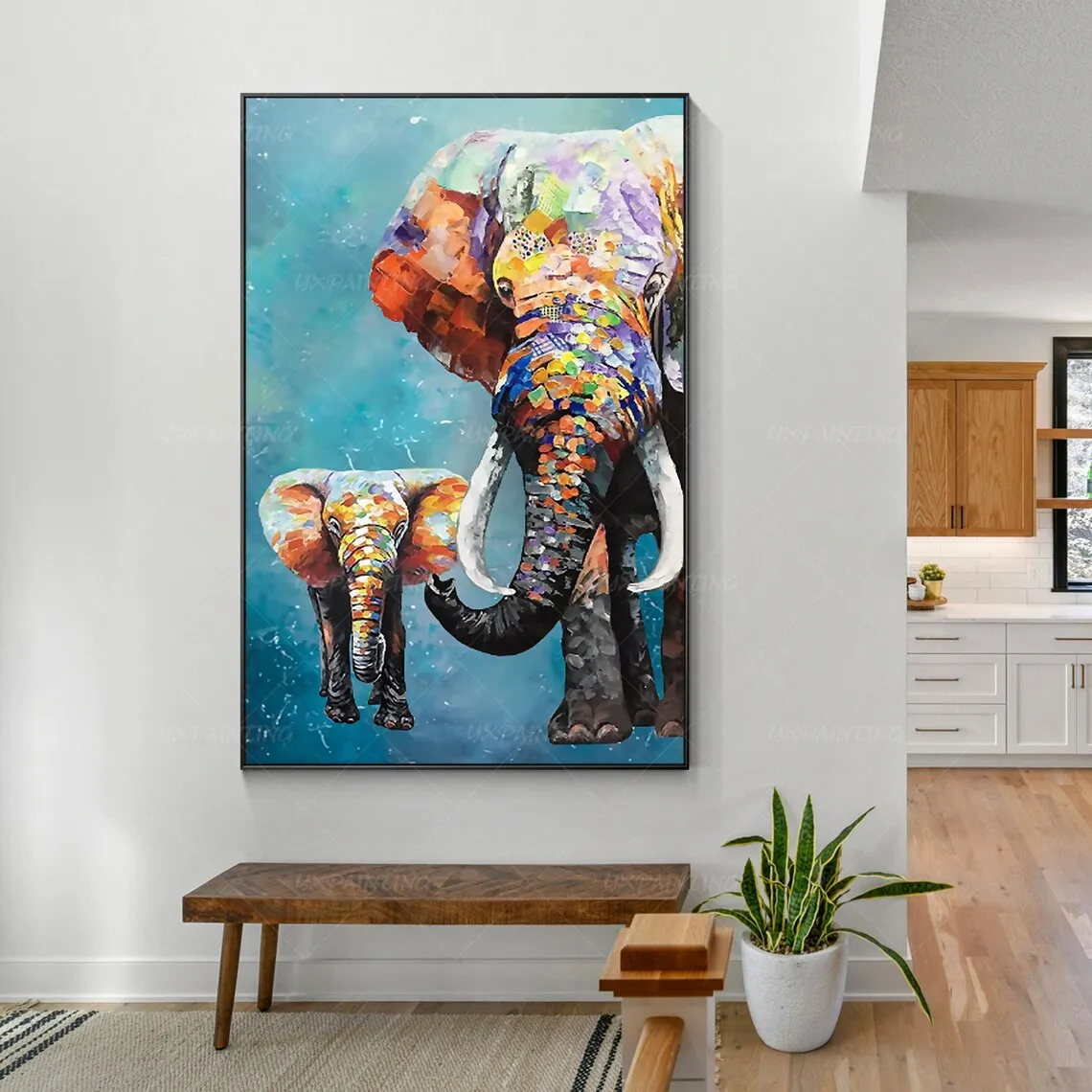 

Hand Painted Elephant Painting On Canvas, Original Painting, Elephant Wall Art Home Vertical Extra Large Wall Decor