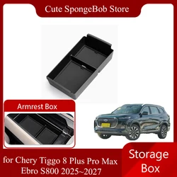 Car Storage Box for Chery Tiggo 8 Plus Pro Max Ebro S800 2025~2027 2026 Armrest Central Console Organizer Tray Shelf Accessories