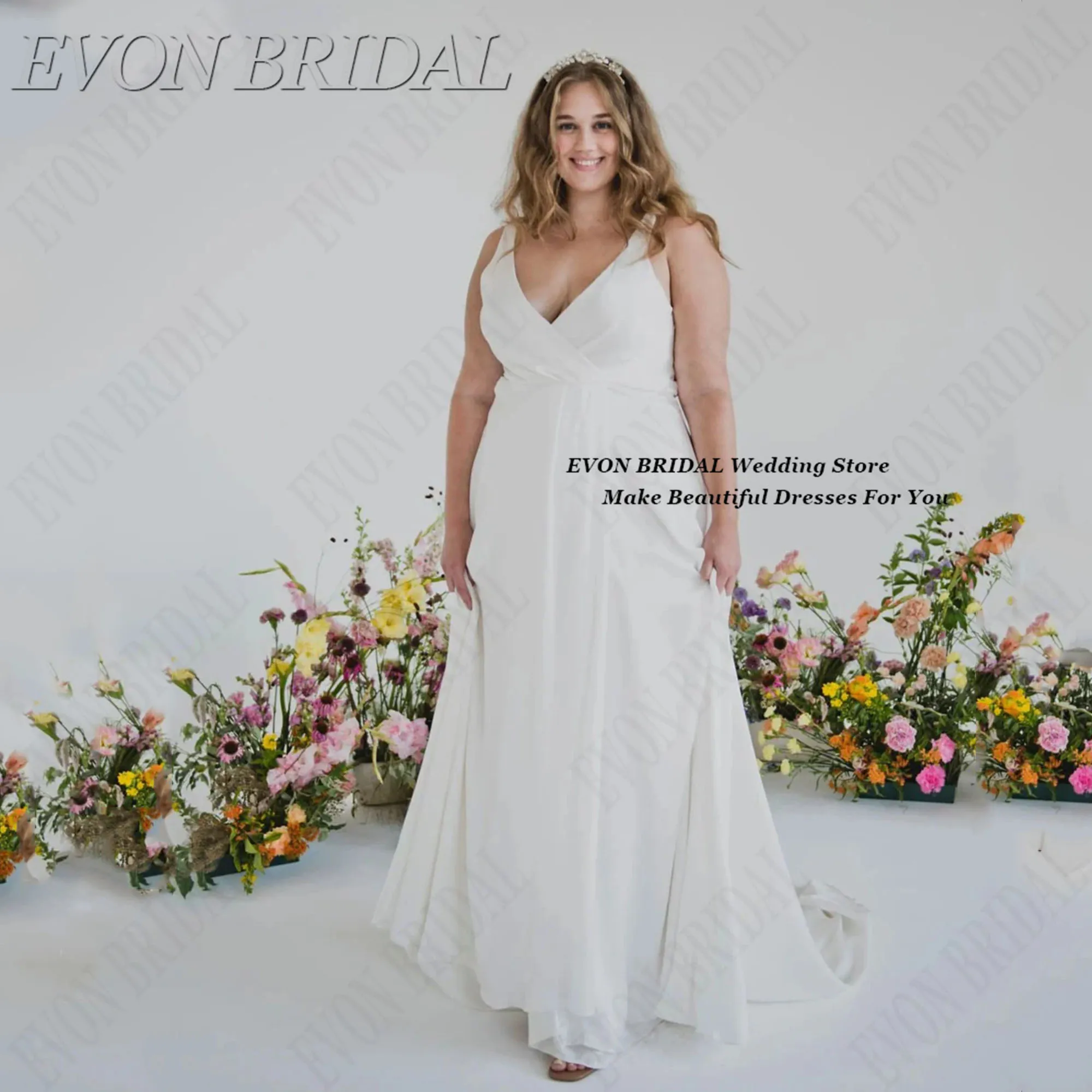 

Classic A Line Wedding Dresses Plus Size Woman Bride Spaghetti Straps Vestidos De Novia Simple Bride Gowns EVON BRIDAL Customize