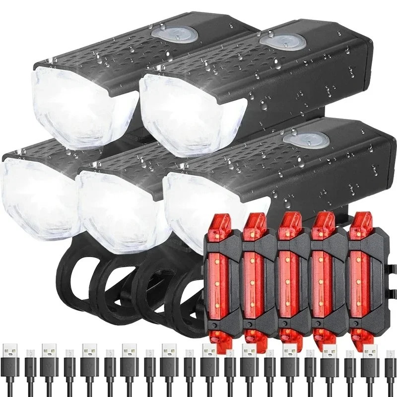 AliExpress NONE Bike Light Set Bicycle Headlight Taillight Rechargeable Front and Rear Set MTB Bike Flashlight Cycling Lamp Bicycle Accessories