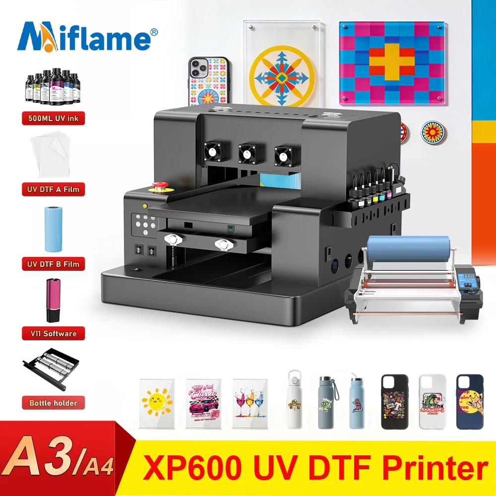 

A3 UV Printer XP600 UV DTF Printing Machine A4 UV Flatbed Printer For Bottle Pen Wood Acrylic Metal UV DTF Sticker Printer UV