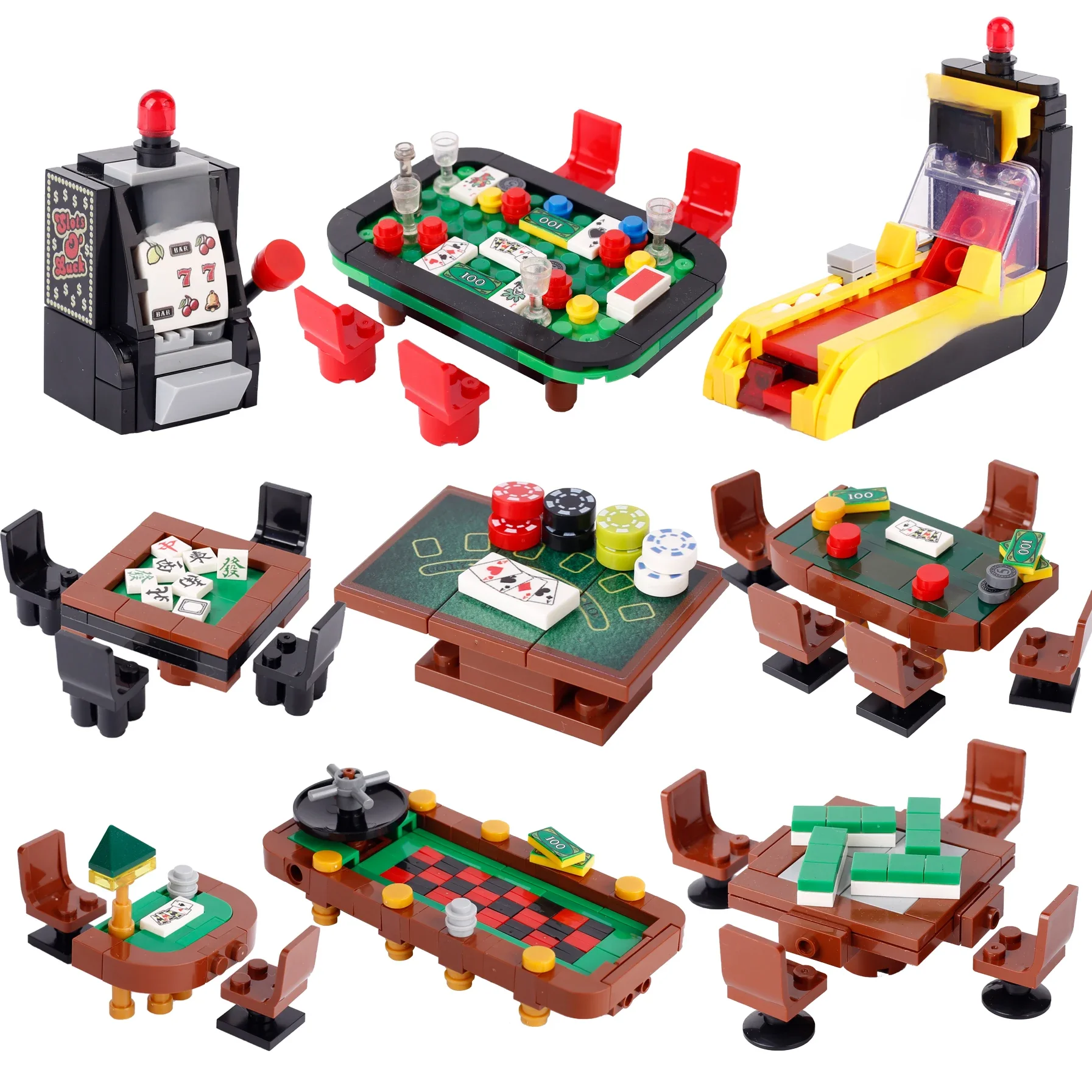 MOC City – blocs de construction de Table de Poker, fentes, Console de jeu de balle de Ski, cartes d'échecs, Machine de jeu, scène de salle, briques, jouets cadeau