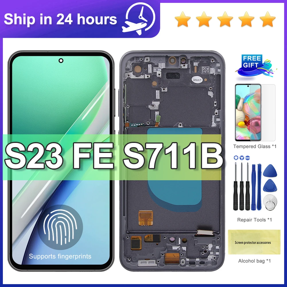 

6,4-дюймовый AMOLED-дисплей с сенсорным экраном в сборе для Samsung S23 FE S711 S711B S7110 S711U с рамкой ЖК-дисплея, запасная часть