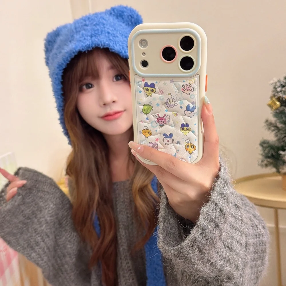 

Embossed star leather rabbit emoticon phone case,suitable for iPhone14/15/16/17ProMax,Korean INS new shock-proof protective case