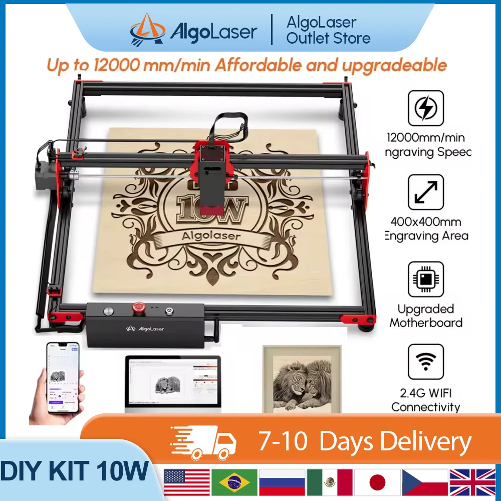 

Algolaser DIYKIT 10W Laser Engraving Cutting Machine Woodworking Machine for Acrylic Stainless Steel With Wifi Offline Control