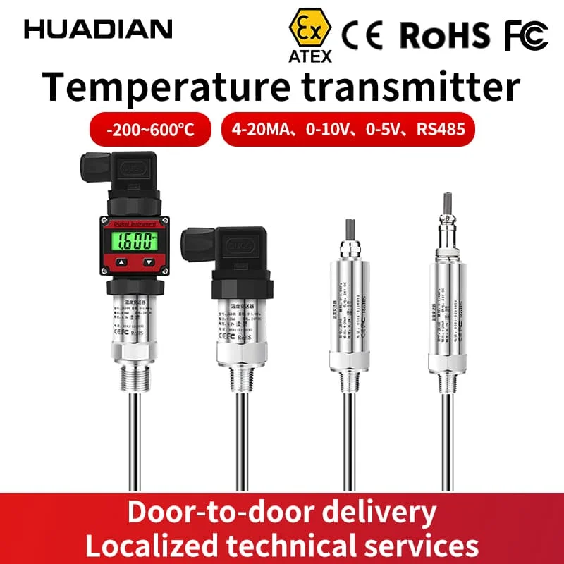 Digital Display Integrated Temperature Transmitter 4-20mA PT100 RTD Probe -50~150℃ M12 Connector IP65 High Accuracy
