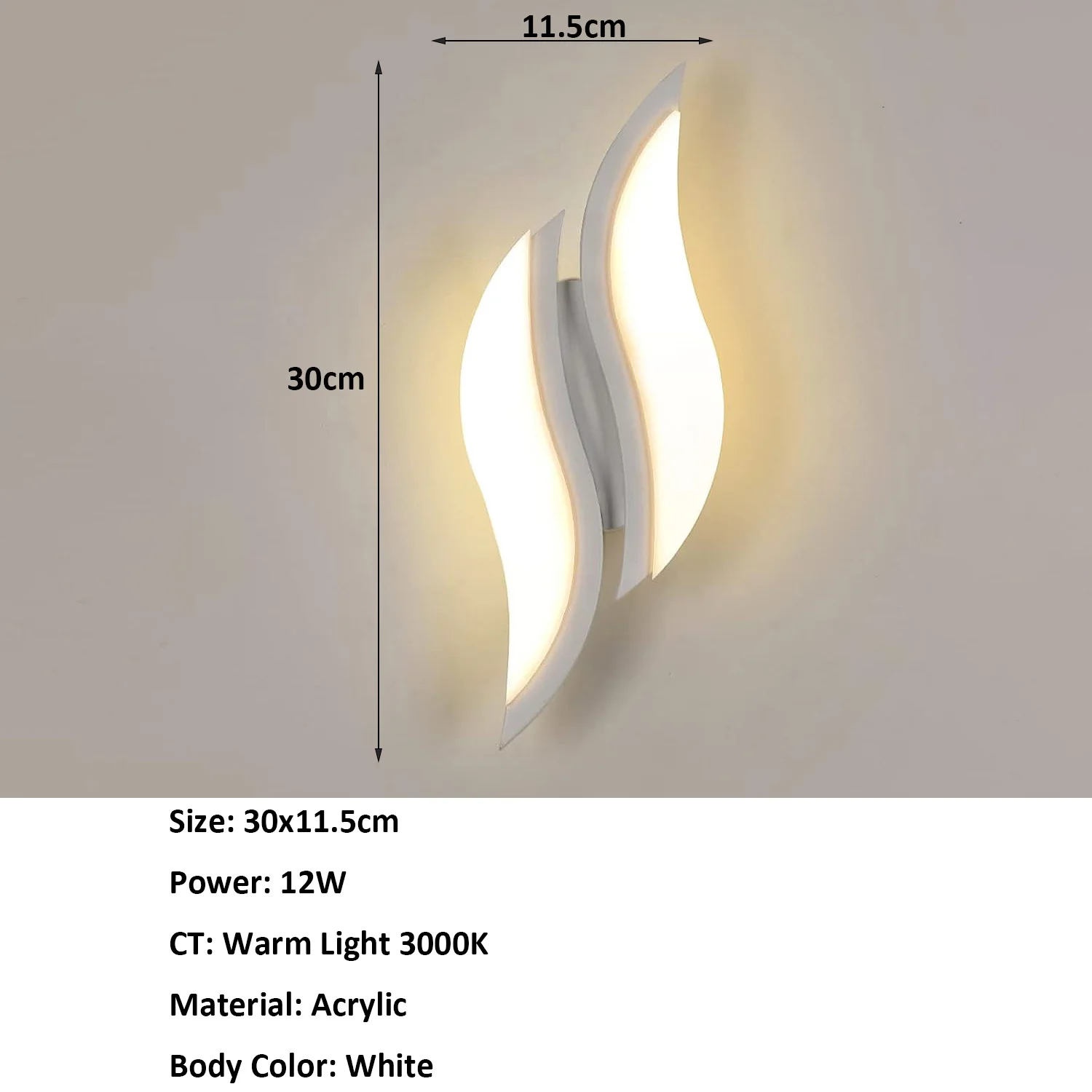 Moderne witte wandlamp 20W, LED binnenwandlamp, warm licht 3000K acryl aluminium wandlamp voor slaapkamer, studeerkamer in gang woonkamer