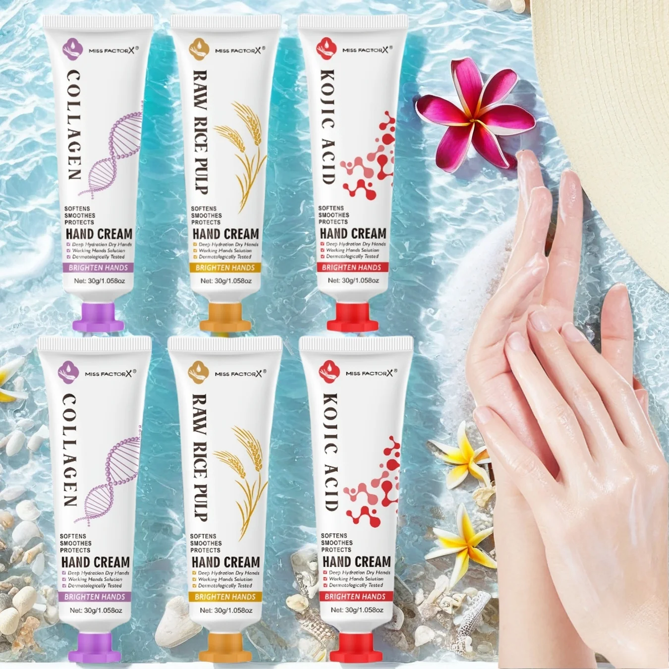 

12 шт.MISS FACTORX Набор глянцевых кремов для рук Крем для рук с рисовым молоком Увлажняющий крем для рук Гладкие руки Подходит для лета на открытом воздухе Perfec
