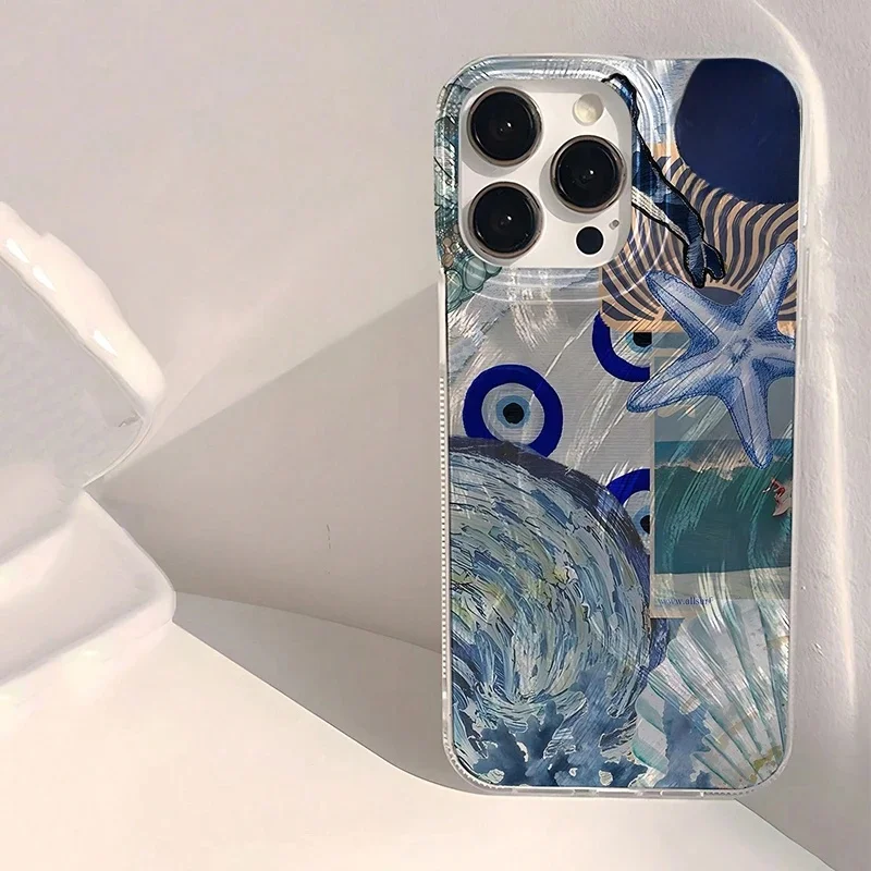 Coque de téléphone à motif de plage ondulée, étui antichoc pour iPhone 15 16 14 13 12 11 Pro Max 16E XS XR Max 7 8 16 Plus SE2