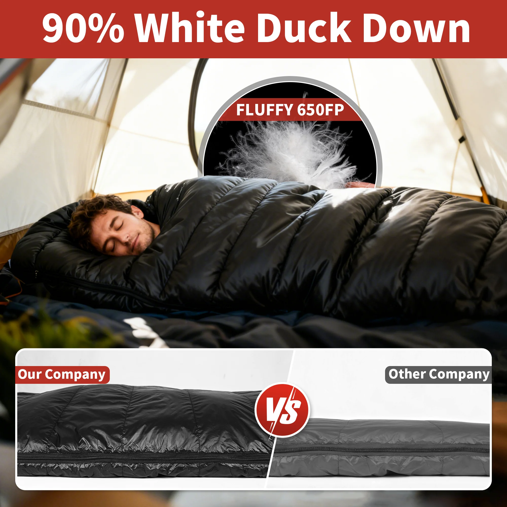 MAPLEAF Duck Down Sleeping Bag Waterproof Windproof 650FP Warm Winter Sleeping Bag Cold Weather Hiking Camping Sleeping Bag